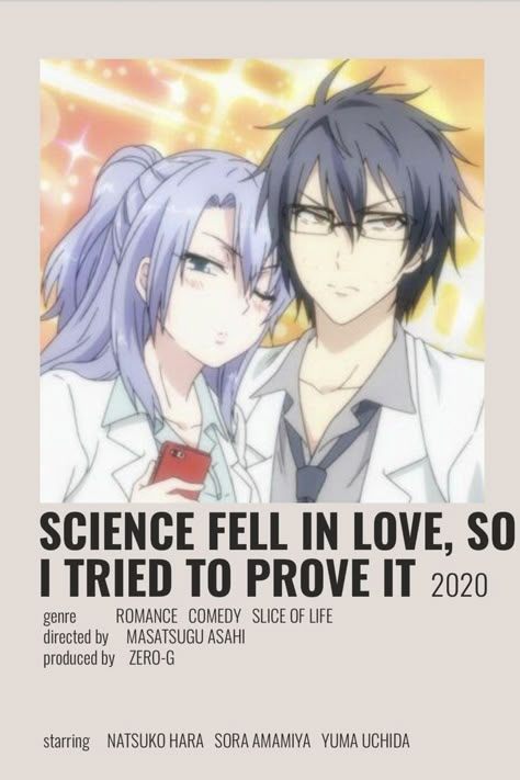 ☆ Minimalist/alternative "Science Fell in Love, So I Tried to Prove It" anime poster ☆ Check out my "Anime Posters" board! Science Fell In Love Anime, It Poster, Romance Anime, Anime Suggestions, Animes To Watch, Romance Comedy, Anime Titles, Anime Poster, How To Draw Anime Hair