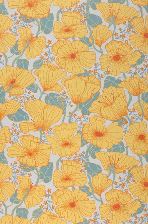 Vintage Wallpaper | Original 60s & 70s Style | Retro Design Fields Wallpaper, Yellow Poppy, Field Wallpaper, Poppy Fields, A Street Prints, Painter And Decorator, Poppy Field, Yellow Wallpaper, Wallpaper Calculator