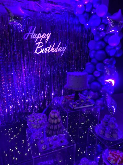 18th Birthday Ideas Purple, Sweet 16 Party Ideas Themes Purple And Blue, Euphoria Sweet 16 Party Ideas, Euphoria 16 Birthday Party, Sweet 16 Party Ideas Themes Purple, Birthday Party Ideas Euphoria, Euphoria 18th Birthday Party, Euphoria Themed Sweet 16, Euphoria Centerpiece Ideas