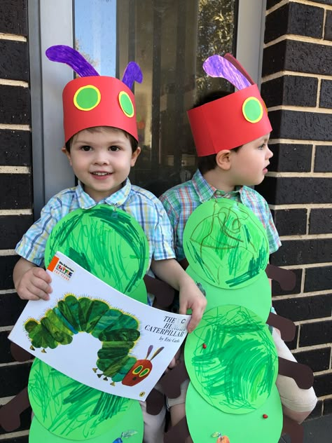 Easy Hungry Caterpillar Costume, The Very Hungry Caterpillar Diy Costume, Hungry Caterpillar Dramatic Play, Diy Hungry Caterpillar Costume, Bookweek Costumes 2023, Hungry Caterpillar Story Props, Diy Caterpillar Costume, Caterpillar Costume Diy, Diy Very Hungry Caterpillar