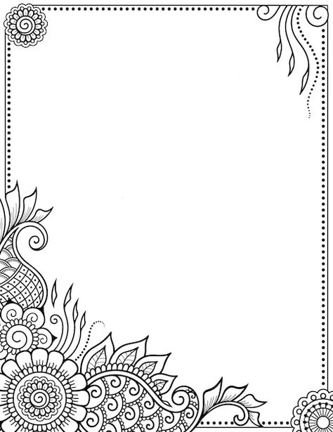 Vector frame with stylized decorative ... | Premium Vector #Freepik #vector #ornament-hand-drawn #mehndi #outline #floral-ornament Calligraphy Borders, Boarders Designs For Projects, Mehndi Style, Easy Mandala Drawing, Book Notebook, Vector Frame, Hd Wallpaper 4k, Frame Border Design, Simple Mandala