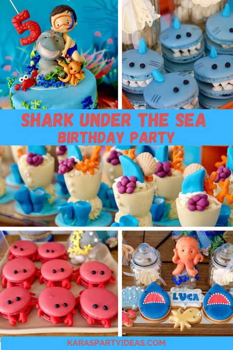 Kara's Party Ideas Shark Under the Sea Birthday Party | Kara's Party Ideas Sea Party Ideas Decoration, Under The Sea 3rd Birthday Party Boy, Boys Under The Sea Birthday Party, Under The Sea Birthday Boy, Ocean Theme Birthday Party Boy, Whale Birthday Party Boy, Under The Sea Birthday Party Ideas, Under The Sea Boy Birthday Party, Under The Sea 1st Birthday Boy