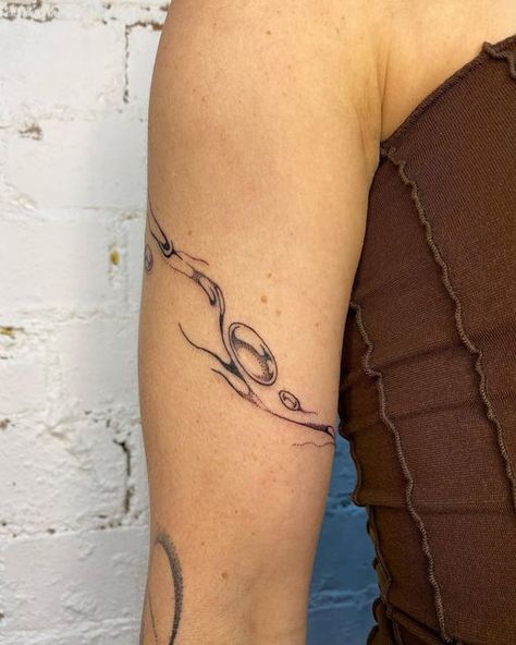 Line Wrap Around Arm Tattoo, Water Wrap Tattoo, Wrap Arm Tattoo, Energy Tattoo Spirituality, Arm Wrap Tattoos For Women, Lined Tattoos, Naive Tattoo, Movement Tattoo, Wrap Around Tattoos