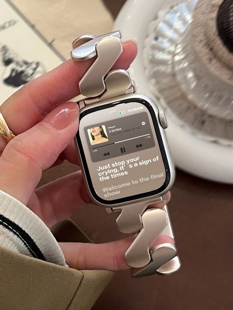 Beige  Collar  Stainless Steel  Smartwatch Bands Embellished   Watch Accessories & Tools Apple Watch Bracelets, Iwatch Apple, Apple Watch Series 1, Watch Chain, Girly Jewelry, Brushed Stainless Steel, Student Gifts, Apple Watch Series, Vintage Charms