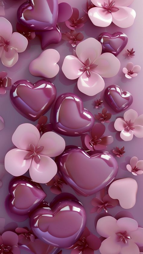 3D Valentine’s Wallpaper Iphone Wallpaper Lights, Iphone Dynamic Wallpaper, Glittery Wallpaper, Beautiful Wallpapers For Iphone, Floral Wallpaper Iphone, Phone Wallpaper Pink, Purple Hearts, Floral Wallpaper Phone, Pretty Phone Wallpaper