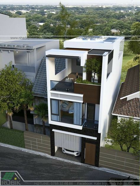 3 Storey House Design, Narrow House Designs, Eksterior Modern, Small House Front Design, Modern Small House Design, Small House Design Exterior, Small House Elevation Design, Narrow House, Modern Exterior House Designs