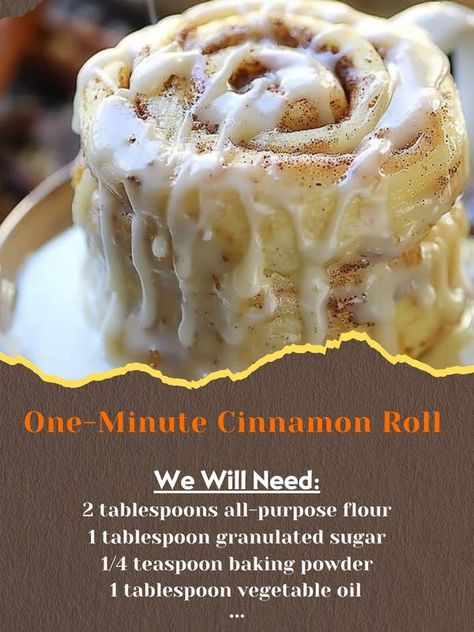 Easy Recipes | One-Minute Cinnamon Roll in a Mug 🍰🌟 | Facebook Mug Sweets, Cinnamon Roll In A Mug Recipes, Cinnamon Rolls Single Serve, 45 Minute Cinnamon Rolls, Single Serve Cinnamon Roll In A Mug, Low Calorie Cinnamon Roll Mug Cake, Low Calorie Single Serve Cinnamon Roll, Cinnamon Roll In A Mug, Cinnamon Roll Mug Cake