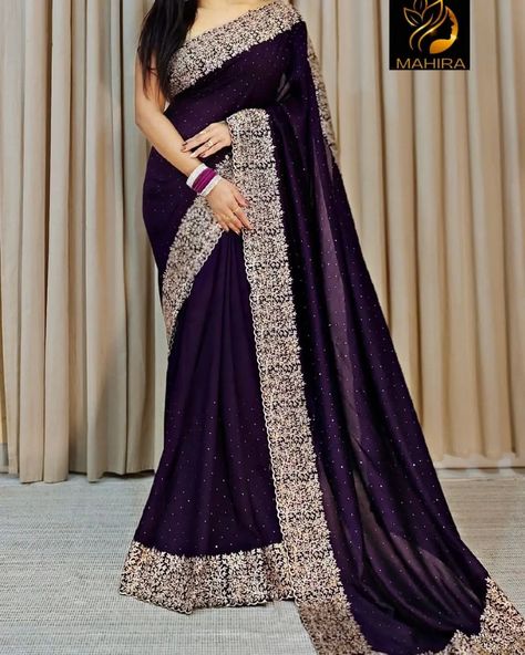 Most trending sarees on Instagram Dm order to whatsup 8309874411 @hansicollections inbox folder Beautiful premium quality soft Georgette sarees with all over beads work along with embroidery cut work border Blouse same as in pic *Beware of Replicas* #hansicolletions #banarasisaree #organzaasaree #kuppadam #uppadasarees #uppadasilk #uppadatissuesarees #weddinginspiration #bridelwear #festivalfashion #ganeshfestival #treditionallook #desingerwearinspiration #sareesofinstagram #sareeblo... Wine Color Saree, Embroidery Work Saree, Peach Saree, Cotton Saree Blouse, Saree Floral, Purple Saree, Lace Saree, Saree Designer, Fancy Sarees Party Wear