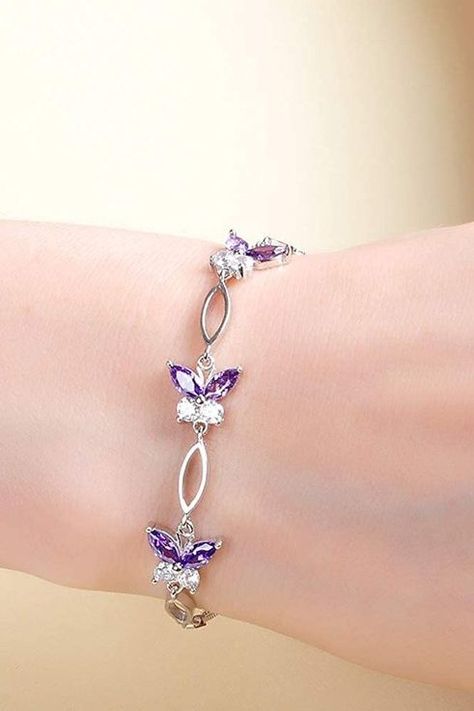 S925 Sterling Silver Purple Butterfly Bracelets for Women Cute and Charm Wrist Bracelets Jewelry Gift for Teen Girls Purple Butterfly Bracelet, Butterfly Bracelets, Bracelet For Girls, Girls Bracelet, Purple Bracelets, Gold Wedding Rings Vintage, Silver Bracelet Designs, Hand Jewelry Rings, Colorful Bead Bracelets