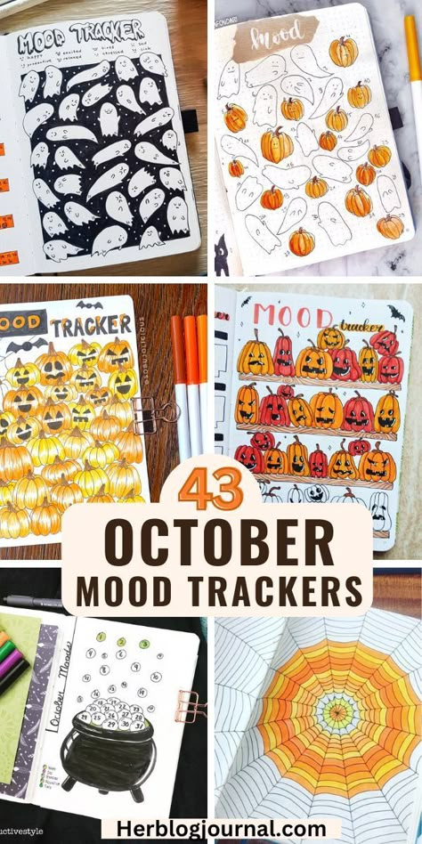 halloween mood tracker october bullet journal spread Bullet Journal October Theme, October Bullet Journal Mood Tracker, Halloween Mood Tracker, Easy Mood Tracker, Autumn Bullet Journal, Bullet Journal Halloween, Mood Tracker Ideas, October Bullet Journal, Bullet Journal Mood Tracker