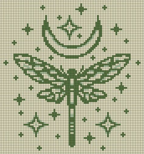 Firefly Cross Stitch Pattern, Bug Pixel Art Grid, Bug Alpha Pattern, Moth Alpha Pattern, Alpha Graph, Grid Patterns, Dragonfly Insect, Graph Crochet, Night Stars