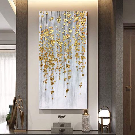 Flower Wall Art Decor, Paintings Oil, Painting 3d, Grey Painting, Gold Leaf Art, 3d Hand, Stretched Painting, Canvas Abstract, Hand Painting