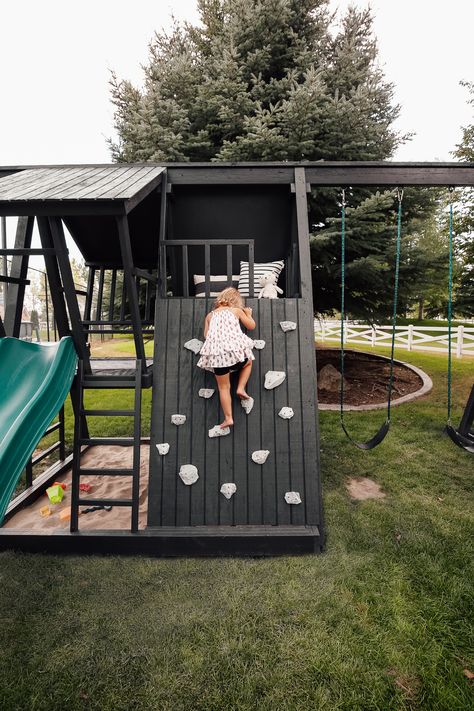 Our Almost-Black Painted Playset! - Chris Loves Julia Outdoor Playset Makeover, Painted Playset, Playset Makeover, Backyard Kids, Kids Backyard Playground, Kids Backyard, Play Area Backyard, Backyard Kids Play Area, Backyard Playhouse