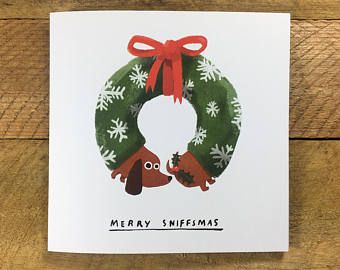 Merry Sniffmas Christmas Card, Funny Christmas Card, Yule Log, Funny Dog, Dog Lover, Festive, The Huffing Dog, John Bond Christmas Card Puns, Pet Puns, Christmas Cards Funny, Christmas Card Funny, Funny Christmas Card, Dog Christmas Card, Christmas Card Art, Yule Log, Funny Christmas Cards