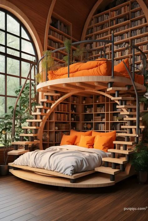 Bedroom With Books, Book Lovers Bedroom, Library Rooms, Reading Spaces, Creative Bookshelves, Kid Icarus, Home Library Design, Bookshelf Design, Setting Ideas