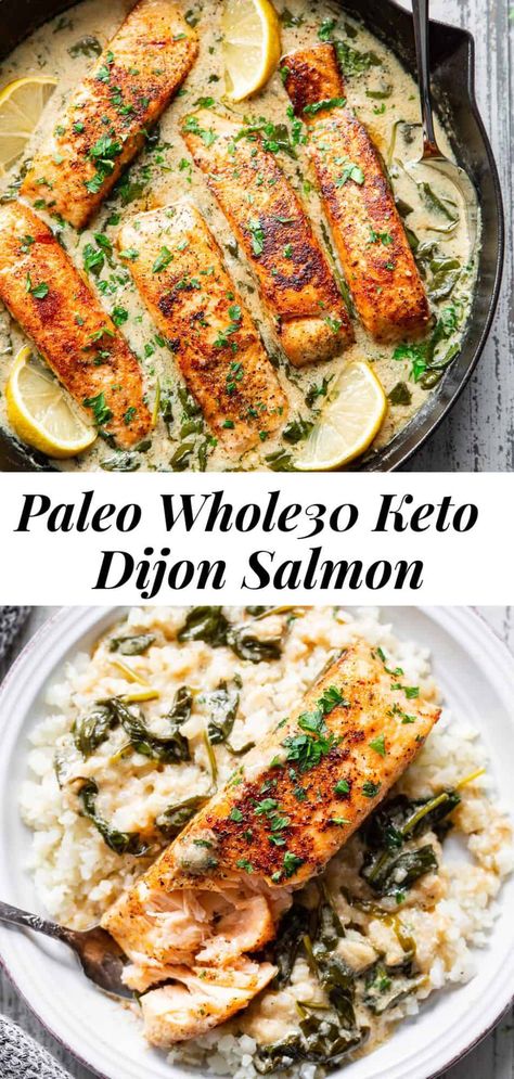 Easy Paleo Dinner, Dijon Salmon, Paleo Running Momma, Paleo Salmon, Creamy Dijon, Paleo Fish, Keto Board, Whole30 Keto, Whole30 Dinners