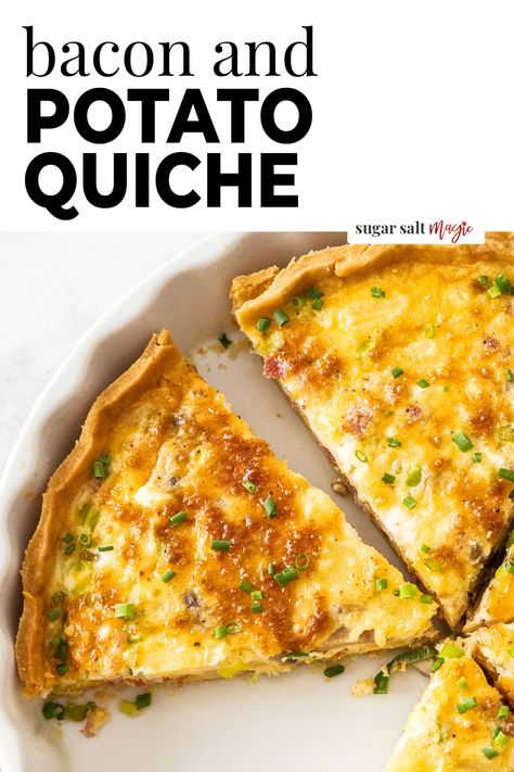 This bacon and potato quiche is like a loaded potato in quiche form. Hearty and comforting, this quiche recipe has a crispy, buttery crust and is filled with flavour. It’s perfect for any meal. Bacon And Potato Quiche, Quiche Mushroom, Mushroom Gruyere, Quiche Bacon, Potato Quiche, Egg Quiche, Bacon Quiche, Quiche Dish, Bacon Potato