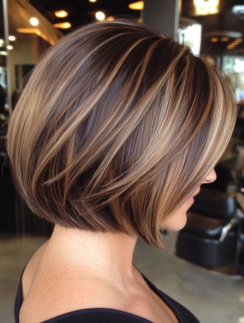 Brunette Bob With Highlights, Bob Haircut With Highlights, Highlighted Bob, Aline Bob, Chubby Face, Short Hair Highlights, Choppy Bob Haircuts, Short Dark Hair, Layered Bob Haircuts