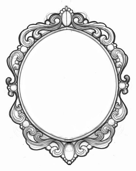 Frame Ornate Circle Frame, Ornamental Frame Drawing, Vintage Picture Frames Drawing, Victorian Frame Design, Fancy Picture Frame Drawing, Antique Mirror Drawing, Fancy Mirror Drawing, Gold Frame Drawing, Old Frame Drawing