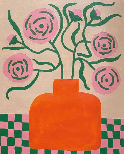 Konst Designs, Orange Vase, Wall Of Art, Ranunculus, Love Painting, Botanical Art, Diy Art, Posters Art Prints, Art Inspo