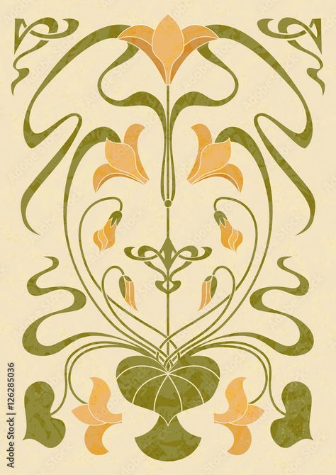 Art Nouveau Flowers Illustration, Fleurs Art Nouveau, Art Nouveau Tattoo, Motifs Art Nouveau, Nouveau Tattoo, Design Art Nouveau, New Wallpapers, Craftsman Bungalow, Art Nouveau Pattern