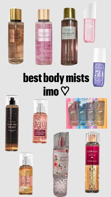 my fav perfumes #perfume #bodyspray #bodymist #hygeine #soldejaneiro #bathandbodyworks #vs #victoriassecret Body Mist And Perfume Combo, Best Body Mist, Perfume Lover, Best Perfume, Fragrance Mist, Body Mist, Body Spray, Mist, Body Care