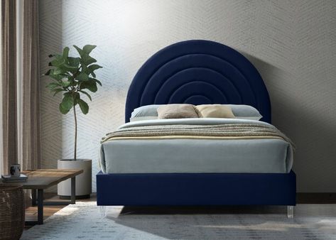 Etta Avenue™ Lucius Upholstered Low Profile Platform Bed | Wayfair Velvet Queen Bed, Platform Bed Upholstered, Low Profile Platform Bed, Full Platform Bed, King Platform Bed, Acrylic Legs, Velvet Bed, Meridian Furniture, Navy Velvet