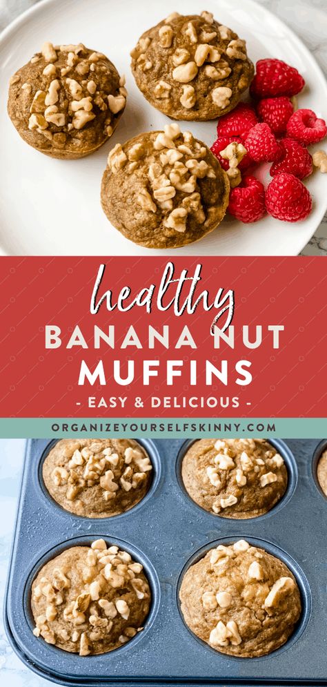 Homemade Banana Nut Muffins, Healthy Banana Nut Muffins, Easy Banana Muffin, Banana Nut Muffins Healthy, Easy Banana Nut Muffins, Banana Pecan Muffins, Healthy Breakfast Baking, Banana Muffin Recipe Easy, Healthy Banana Recipes