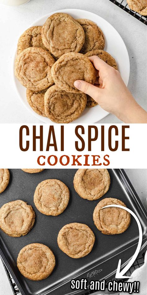 Chai Spice Snickerdoodles, Eggless Fall Desserts, Weekly Baked Goods, Chai Spice Bread, Chia Spiced Cookies, Delicious Fall Dessert Recipes, Cookies That Stay Soft, Spiced Chai Cookies, Chai Spice Cookies Recipe