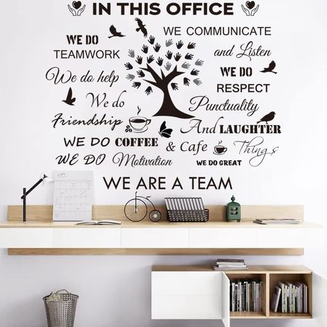 PRICES MAY VARY. Inspirational Wall Quotes: Our office wall decal printed with motivational saying is perfect for the office decor. Everything you said to your team is on this wall decor. This Inspirational Office Wall Art is sure to help motivate your team! Premium Material: These office wall decals are made of high-quality vinyl, non-toxic, safe to use, waterproof, removable. They can cling to any surfaces for years with the powerful backing adhesion. Meanwhile, these office wall stickers sayi Business Office Quotes, Wall Decor For Office At Home, Healthcare Office Decor, Work Office Wall Decor Ideas, Elementary Office Decorating Ideas, Wall Words Decor, Work Office Wall Decor, Counselling Room Decor, Office Inspirational Quotes