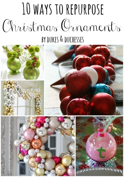 10 ways to repurpose Christmas ornaments Recycled Ornaments Christmas, Repurposed Christmas Balls, Crafts With Old Christmas Ornaments, Decorations With Ornament Balls, Old Christmas Ornaments Repurpose, How To Use Old Christmas Ornaments, Christmas Decor Using Ornaments, What To Do With Extra Christmas Balls, Christmas Ornament Upcycle