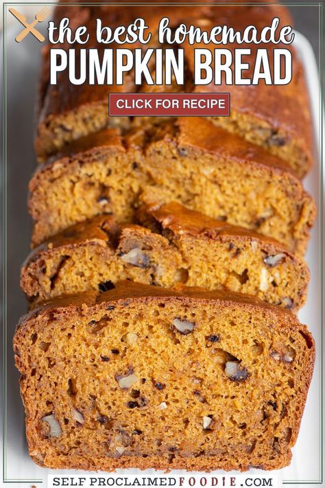 This homemade Pumpkin Bread is everything you want in a fall recipe. It is moist, fluffy, and bursting with fall flavors. No electric mixer is needed and this might just be the best no-fail quick bread recipe you'll ever find. Pumpkin Quick Bread Mix Recipes, Sweet Pumpkin Bread Recipe, Pumpkin Bread Using Canned Pumpkin, Pumpkin Bread Air Fryer Recipes, Pumpkin Nut Bread Recipe Moist, Old Fashioned Pumpkin Bread Recipe, Healthy Pumpkin Bread Recipe Moist, Pumpkin Bread With Walnuts Recipe, Pumpkin Bread With Dates