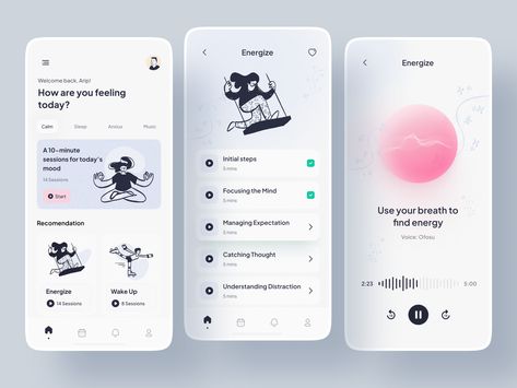 Ux Design Portfolio, Ux Design Mobile, Timer App, App Design Layout, Meditation App, Wellness Apps, Apps Design, Mobile App Design Inspiration, Meditation Apps