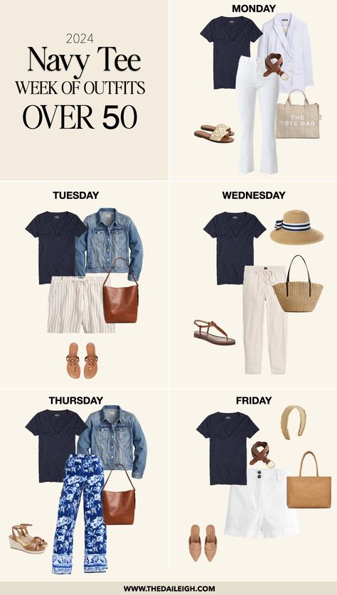 Basic Tees That Go With Everything — THE DAILEIGH Cute Summer Travel Outfits, Belt Trick, Mode Ab 50, Classic Outfits For Women, Week Outfits, Spring Summer Capsule Wardrobe, Stylish Outfits For Women Over 50, Fashion Capsule Wardrobe, Travel Capsule