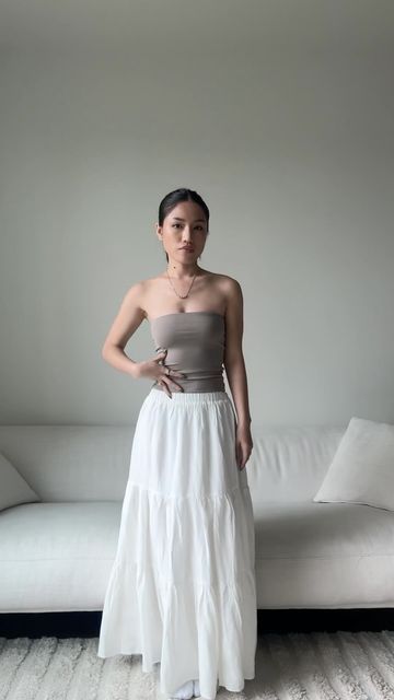 Tho Pham on Instagram: "@shop.emiu tube top >>>" Tube Top Lehenga, Tube Tops Outfit, Cute Tube Top Outfits, Tube Skirt Outfit, Full White Outfit, White Tube Top Outfit, Tita Fits, Tube Top Outfit Ideas, Tube Outfit