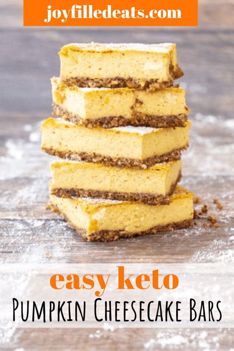 Keto Pumpkin Cheesecake Bars, Keto Puddings, Thanksgiving Healthy, Keto Pumpkin Cheesecake, Low Carb Pumpkin Cheesecake, Thm Sweets, Keto Cakes, Pecan Crust, Keto Thanksgiving