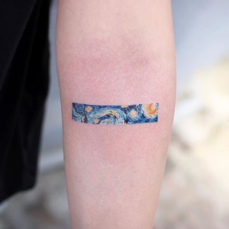 🌙담 tattoo on Instagram: “The Starry night 🌙” Starry Tattoo, Van Gogh Tattoo, Night Tattoo, Diy Tattoo Permanent, Tattoo Zeichnungen, Парные Тату, Initial Tattoo, The Starry Night, Aesthetic Tattoo