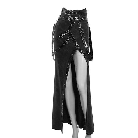 Vintage Long Skirt - Gothic Apparel   This skirt is perfect for your steampunk outfit. Rivets, buckles and belts make this skirt grunge. Combine this pencil high-waisted skirt with everything you want. Go to a Rock concert or for a walk. You will look like a Punk queen in both cases!   IMPORTANT  If applicable, please measure your body dimensions and carefully pick a suitable size according to the chart.   Gender: Female  Style: Gothic, Punk, Alternative Fashion  Color: Black  Weaving: Woven  Th Gothic Black Women, Skirt With Straps, Vintage Long Skirt, Steampunk Mode, Mode Steampunk, Gothic Skirt, Rock Style Clothing, Style Steampunk, Alternative Apparel