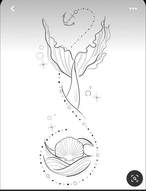 Ocean Design Tattoo, Mermaid Ideas Drawing, Mermaid Tattoo On Hip, Big Tatoos Woman, Seashell Svg Free, Mermaid Tail Tattoo Designs, The Little Mermaid Tattoo Ideas, Mermaid Inspired Tattoo, Mermaid Back Tattoo