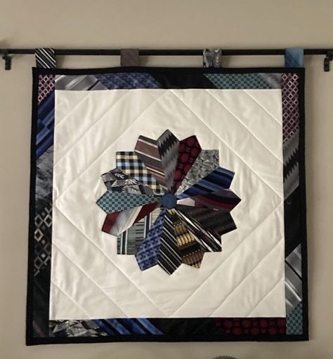 NeckTie Wall Quilt | Maiden Jane Lost Of Loved One, Tie Quilting, Neck Tie Quilts, Fabric Stash Organization, Old Neck Ties, Dresden Plate Tutorial, Old Neck, Diy Necktie Projects, Diy Necktie