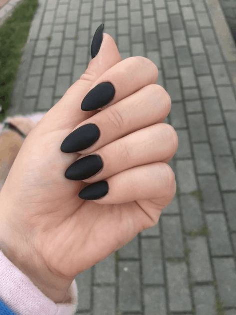 10 Popular Winter Nail Colors for 2019 Black Nails Matte Almond, Nail Design Black Matte, Matte Black Acrylic Nails Almond, Mate Black Nails Design, Nail Black Matte, Short Black Nails Matte, Matt Black Acrylic Nails, Mat Black Nails Design, Matte Black Nails Almond