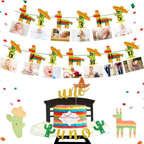 PRICES MAY VARY. Felt This is adorable bright and colorful monthly photo banner adorned. Perfect to display your little ones photos at their first birthday party. Great for photo props. The perfect banner for your llama, Fiesta, Taco bout a party, themed party, baby first birthday party. FIESTA BANNER Add extra decor to your next Fiesta or Mexican themed party with this beautiful Fabric banners. Package Included: 12 x monthly banner, 1 x ropes, 1 x UNO banner, 1 x UNo cake topper. Decorate your Uno Cake, Taco Party Decorations, Photo Banner First Birthday, Fiesta First Birthday, Mexican Fiesta Decorations, First Fiesta, Monthly Photo Banner, First Birthday Banner, Fiesta Birthday Party