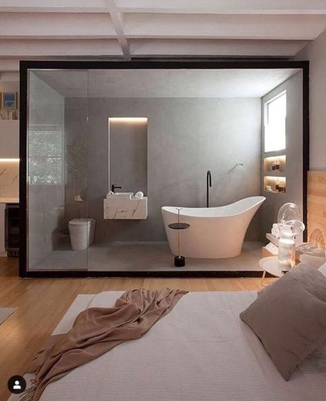 Hotel Bedroom Design, Open Bathroom, Modern Style Bathroom, Minimal Interior Design, غرفة ملابس, Minimalism Interior, Interior Architect, Master Bedrooms Decor, Remodel Bedroom