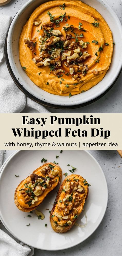 Pumpkin Spread, Pumpkin Appetizers, Whipped Feta Dip, Whipped Pumpkin, Fall Appetizers, Easy To Make Appetizers, Feta Dip, Appetizer Ideas, Whipped Feta