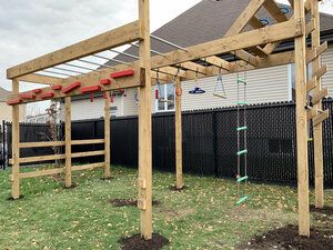 Diy Ninja Course For Kids, Ninja Course Without Trees, Ninja Line Without Trees, Ninja Gym At Home, Outdoor Ninja Warrior Course, Ninja Warrior Obstacle Course, Diy Ninja Course Backyard, At Home Ninja Course, Diy Ninja Warrior Course Kids