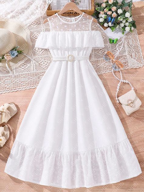 Beige Cute Collar Sleeveless Polyester Plain A Line Embellished Non-Stretch  Tween Girls Clothing Cute Korean Dresses, Korean Country, Vestido Midi Casual, Pretty Dresses Casual, Girls Ruffle Dress, Casual Dresses For Teens, Dot Net, Old Dresses, Classy Casual Outfits