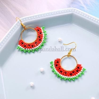 Beaded Watermelon, Watermelon Slice, Crochet Earrings Pattern, Beaded Earrings Diy, Bracelet Craft Diy, Beaded Earrings Patterns, Handmade Fashion Jewelry, Daisy Earrings, Earring Tutorial