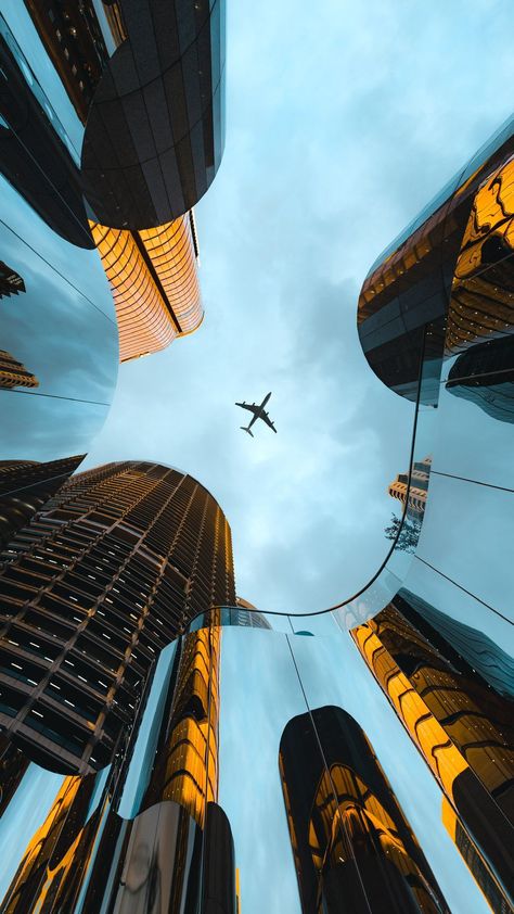 architecture, sky, travel, urban, city, downtown, business, fisheye, building, light, steel, high, street, skyscraper, skyline City Life Photography, Eksterior Modern, Airplane Wallpaper, Travel Picture Ideas, Tapeta Galaxie, Travel Wallpaper, Pretty Landscapes, Aviation Photography, City Wallpaper