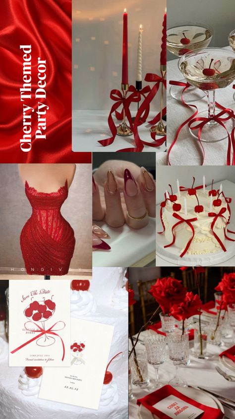 Red Cherry Party Aesthetic 22 Birthday Theme Party Ideas, 25th Birthday Ideas For Her, Retro Wedding Theme, Red Birthday Party, 21st Bday Ideas, Mexican Birthday, 33rd Birthday, Birthday Ideas For Her, Cute Birthday Ideas