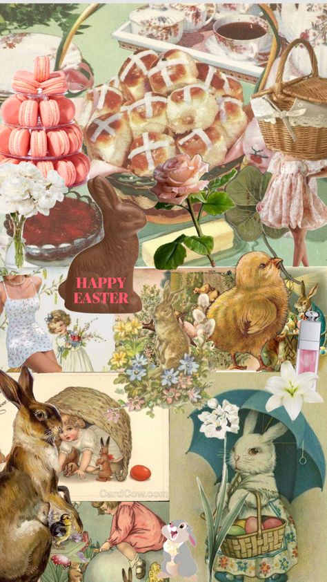 happy easter<33 #easter #bunny easterbunny #spring #vintage #oldfashion #sweets #candy #beauty #nature #collage #cute Bunny Collage, Spring Collage, Easter Collage, Nature Collage, Sweets Candy, Easter Wallpaper, Screen Savers Wallpapers, Beauty Nature, Vintage Greeting Cards